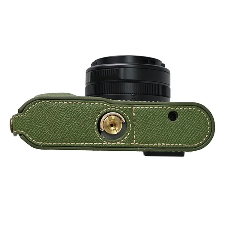 Per Leica D-Lux 8 Camera Base con coperchio dell'obiettivo, tracolla, custodia protettiva in pelle PU - Verde