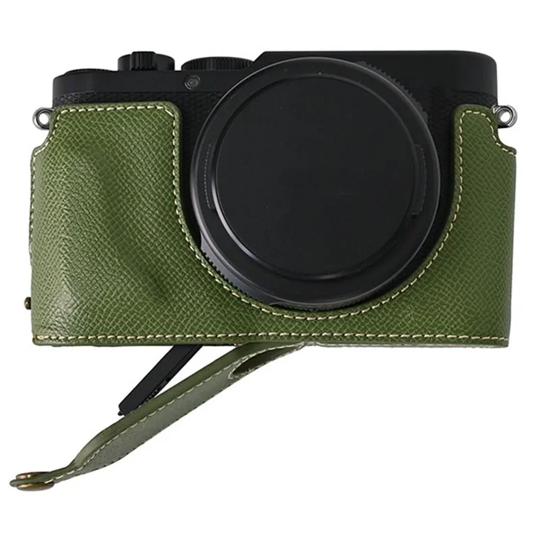 Per Leica D-Lux 8 Camera Base con coperchio dell'obiettivo, tracolla, custodia protettiva in pelle PU - Verde