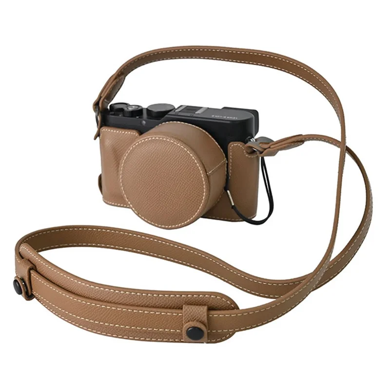Für Leica D-Lux 8 Kamera Basis mit Objektivdeckel Schultergurt PU-Leder Schutzhülle - Braun