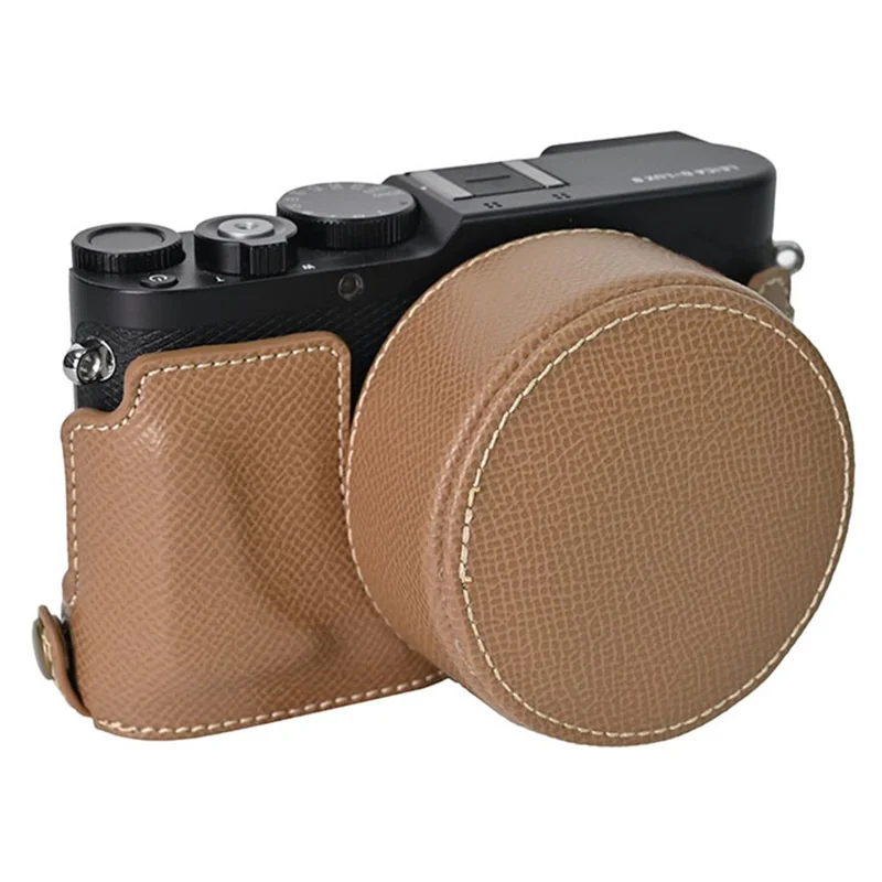Für Leica D-Lux 8 Kamera Basis mit Objektivdeckel Schultergurt PU-Leder Schutzhülle - Braun