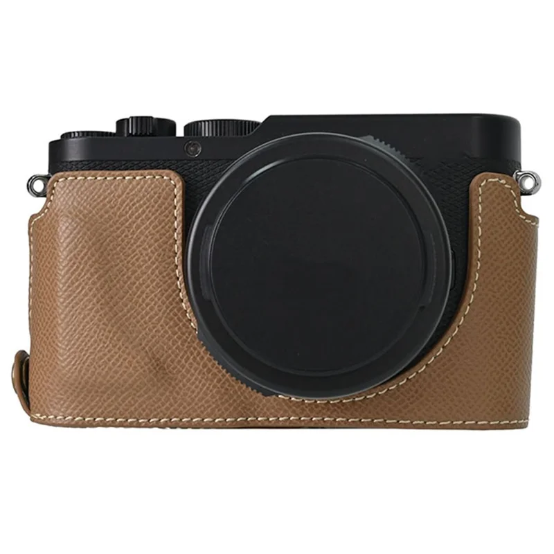 Für Leica D-Lux 8 Kamera Basis mit Objektivdeckel Schultergurt PU-Leder Schutzhülle - Braun