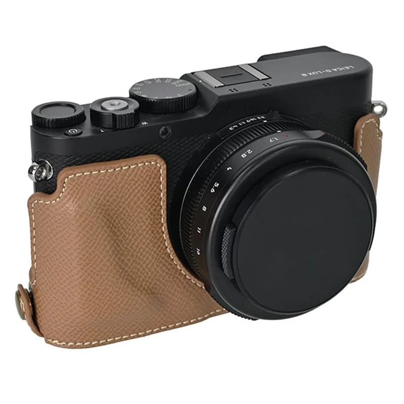 Für Leica D-Lux 8 Kamera Basis mit Objektivdeckel Schultergurt PU-Leder Schutzhülle - Braun