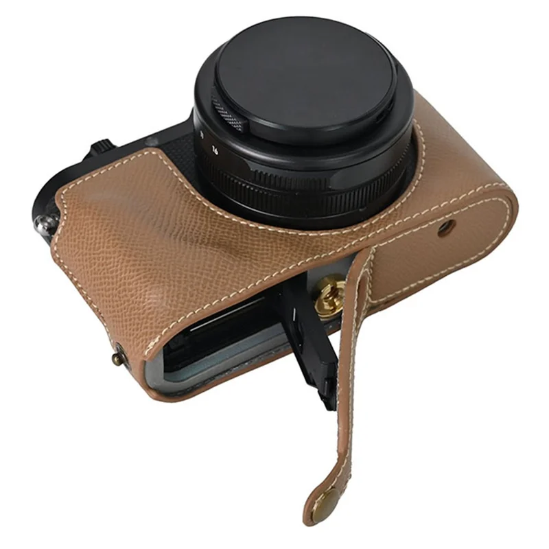 Für Leica D-Lux 8 Kamera Basis mit Objektivdeckel Schultergurt PU-Leder Schutzhülle - Braun