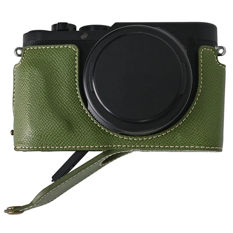 Voor Leica D-Lux 8 Camerahoes PU Leer Beschermhoes met Lensdop - Groen