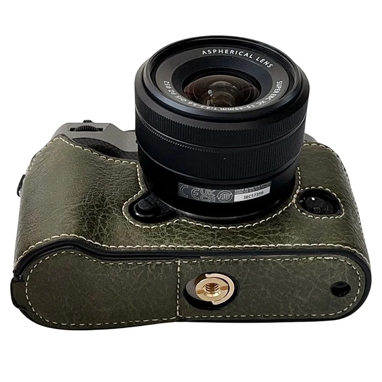 Custodia in pelle PU con texture Buffalo per Fujifilm X-T50, metà corpo con apertura per la batteria - Verde