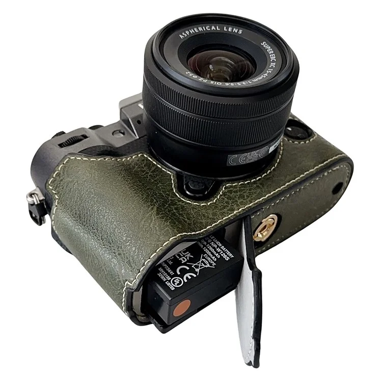 Custodia in pelle PU con texture Buffalo per Fujifilm X-T50, metà corpo con apertura per la batteria - Verde