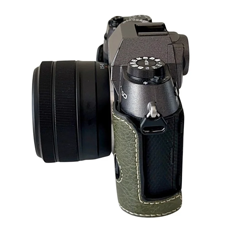 Custodia in pelle PU con texture Buffalo per Fujifilm X-T50, metà corpo con apertura per la batteria - Verde