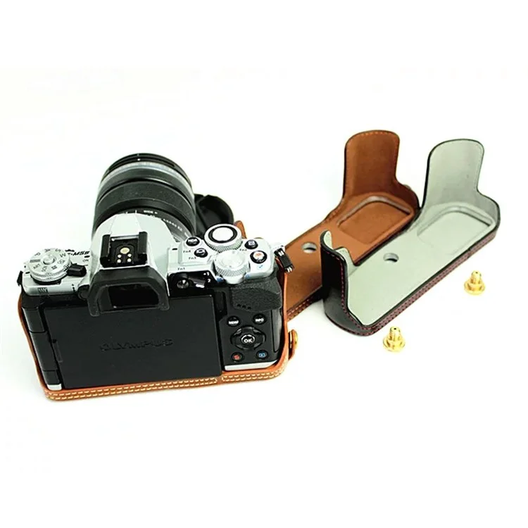 Bottom Case for Olympus E-M5 II/E-M5 Mark II PU Leather Digital Camera Protective Half Body Cover with Battery Opening - Black