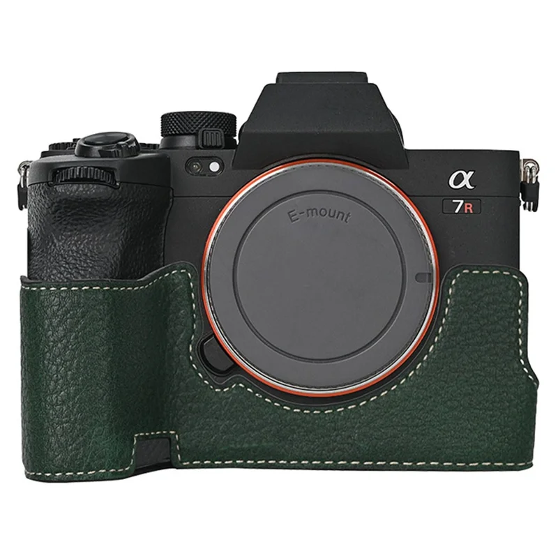 Camera Base for Sony A7R V / A7 IV / A7S III / Alpha 1 , Detachable Battery Litchi Texture PU Leather Protective Case - Blackish Green