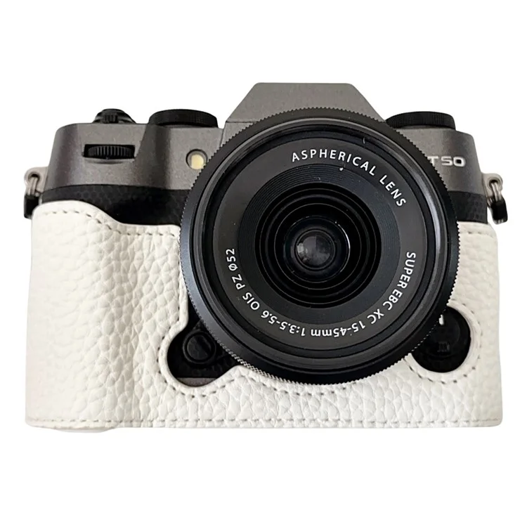 For Fujifilm X-T50 Camera Case Large Cutout Litchi Texture PU Leather Protective Cover - White