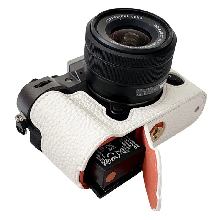 For Fujifilm X-T50 Camera Case Large Cutout Litchi Texture PU Leather Protective Cover - White