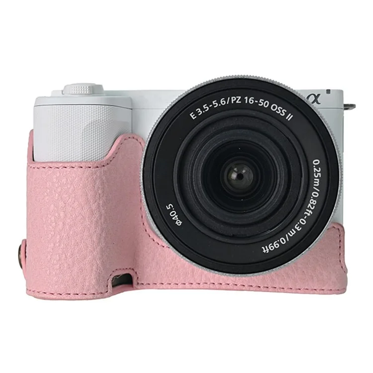 Custodia per fotocamera Sony Alpha ZV-E10 II, in pelle con texture a litchi, con foro per batteria + cinghia - Rosa