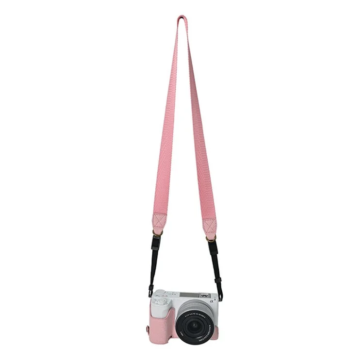 Custodia per fotocamera Sony Alpha ZV-E10 II, in pelle con texture a litchi, con foro per batteria + cinghia - Rosa