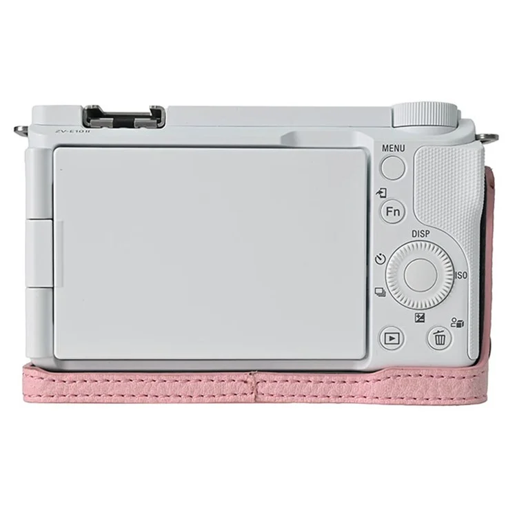 Custodia per fotocamera Sony Alpha ZV-E10 II, in pelle con texture a litchi, con foro per batteria + cinghia - Rosa