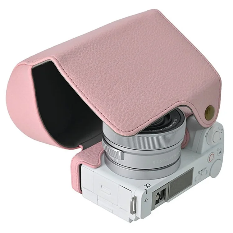 Custodia per fotocamera Sony Alpha ZV-E10 II, in pelle con texture a litchi, con foro per batteria + cinghia - Rosa