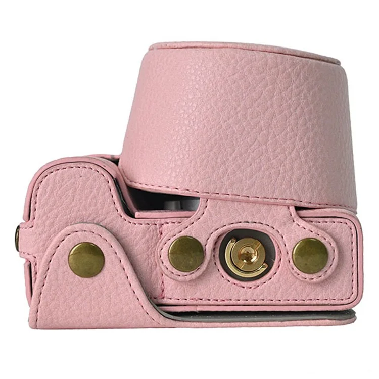 Custodia per fotocamera Sony Alpha ZV-E10 II, in pelle con texture a litchi, con foro per batteria + cinghia - Rosa