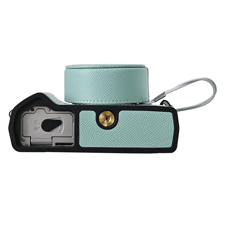 Funda para cámara Olympus OM-5 con base de cuero envuelta a medias y tapa para lente - Azul bebé