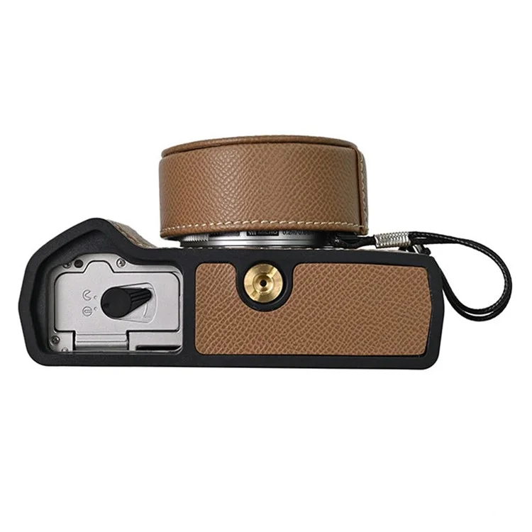 For Olympus OM-5 Camera Case Half Wrapped Leather Bottom Cover with Lens Cap - Khaki