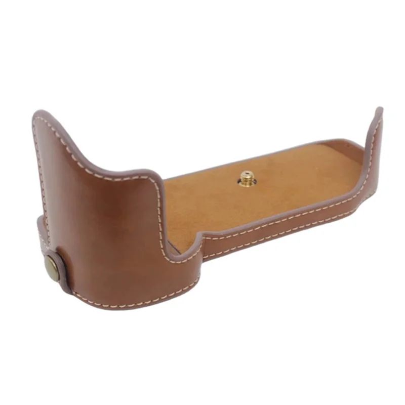 Flannel Lining Bottom Case for Nikon D810/D800 PU Leather Digital Camera Protective Half Body Cover with Battery Opening - Brown