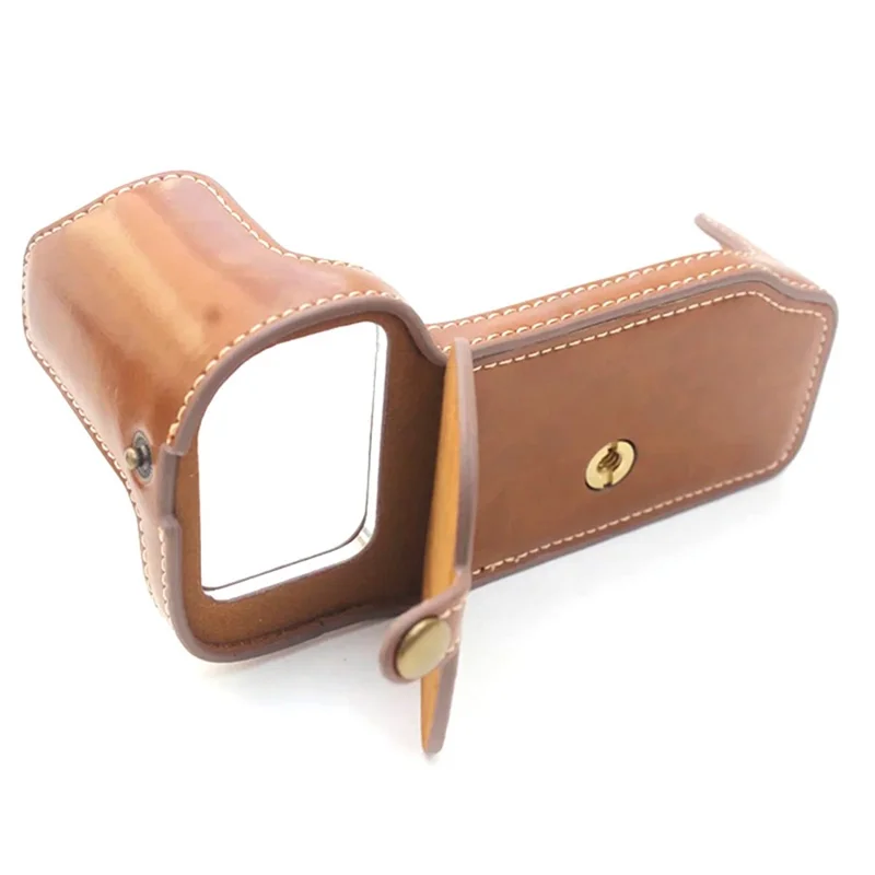 Flannel Lining Bottom Case for Nikon D810/D800 PU Leather Digital Camera Protective Half Body Cover with Battery Opening - Brown