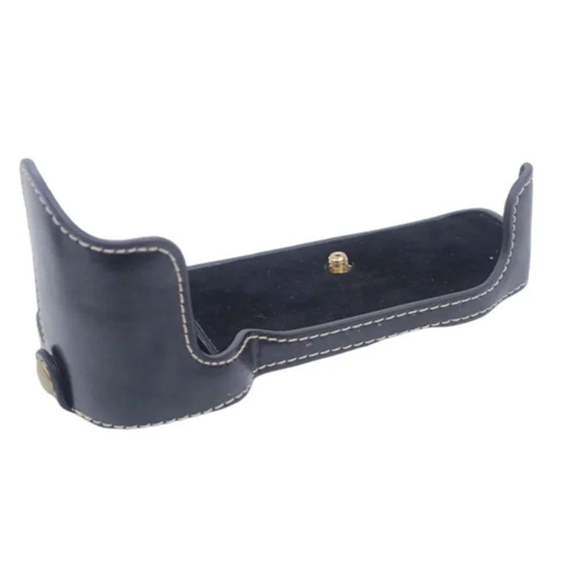 Halv kameraetui med flanelindfod til Nikon D810/D800, PU-læder beskyttelsesdæksel til digitalkamera med batteriåbning - Sort