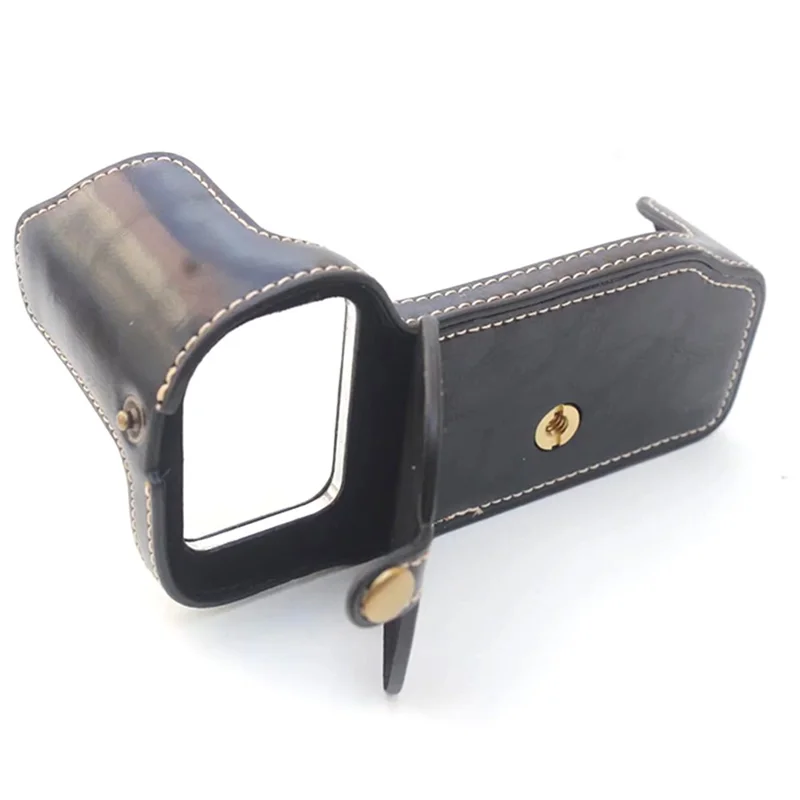 Halv kameraetui med flanelindfod til Nikon D810/D800, PU-læder beskyttelsesdæksel til digitalkamera med batteriåbning - Sort