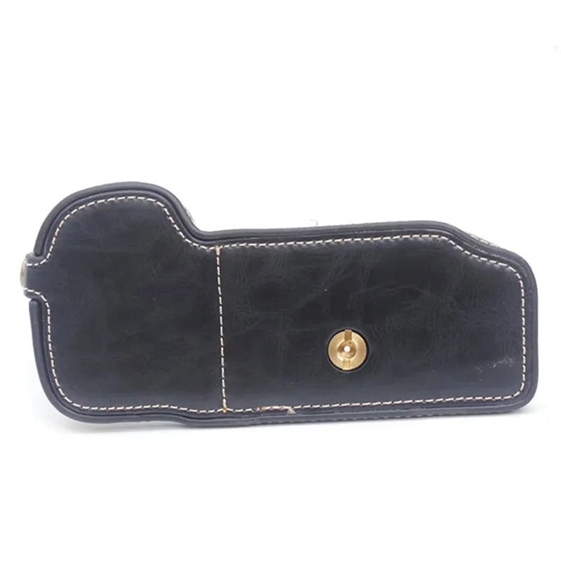 Halv kameraetui med flanelindfod til Nikon D810/D800, PU-læder beskyttelsesdæksel til digitalkamera med batteriåbning - Sort