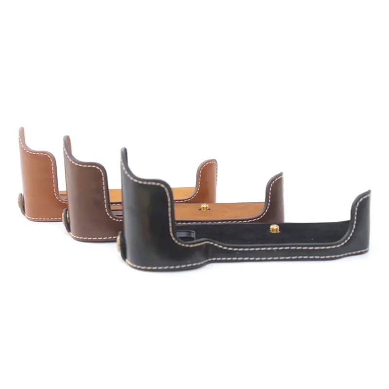 Halv kameraetui med flanelindfod til Nikon D810/D800, PU-læder beskyttelsesdæksel til digitalkamera med batteriåbning - Sort