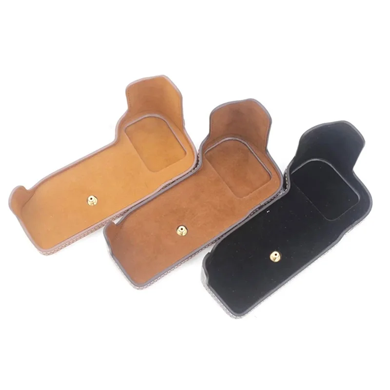 Halv kameraetui med flanelindfod til Nikon D810/D800, PU-læder beskyttelsesdæksel til digitalkamera med batteriåbning - Sort