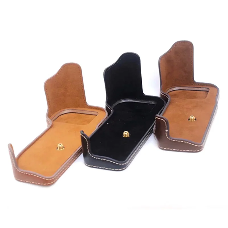 Halv kameraetui med flanelindfod til Nikon D810/D800, PU-læder beskyttelsesdæksel til digitalkamera med batteriåbning - Sort