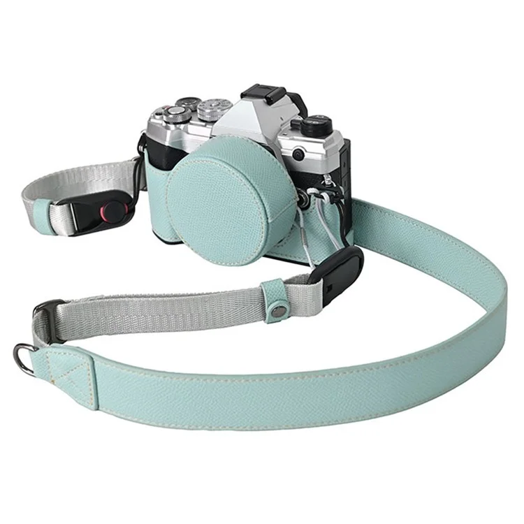 Для Olympus OM-5 чехол для камеры из кожи, чехол на половину корпуса с крышкой объектива и плечевым ремнем - нежно-голубой