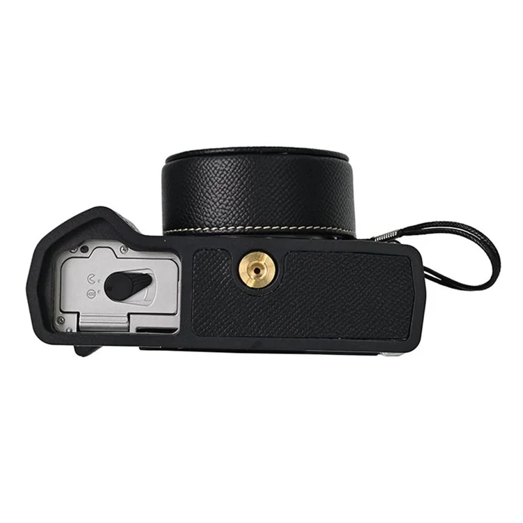 For Olympus OM-5 Leather Camera Case Half Body Cover with Lens Cap and Shoulder Strap - Black