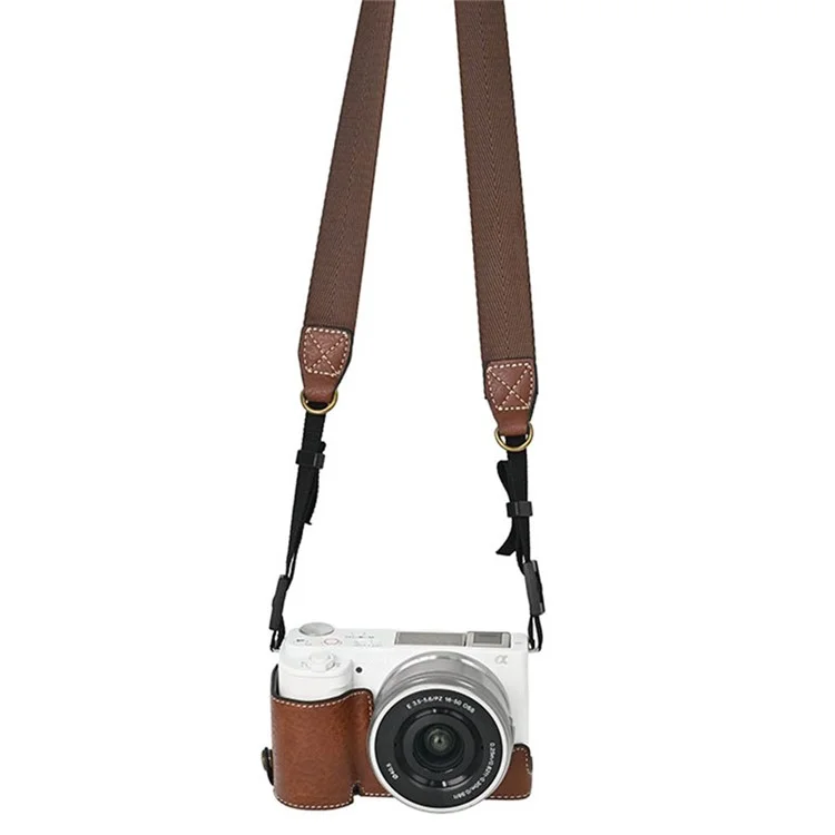 Для камеры Sony Alpha ZV-E10 чехол из кожи с текстурой личи с отверстием для батареи + ремень - Кофе