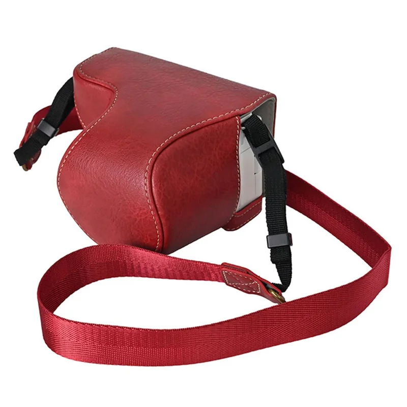 For Sony Alpha ZV-E10 Camera Case Litchi Texture Leather Cover with Battery Hole + Strap - Red