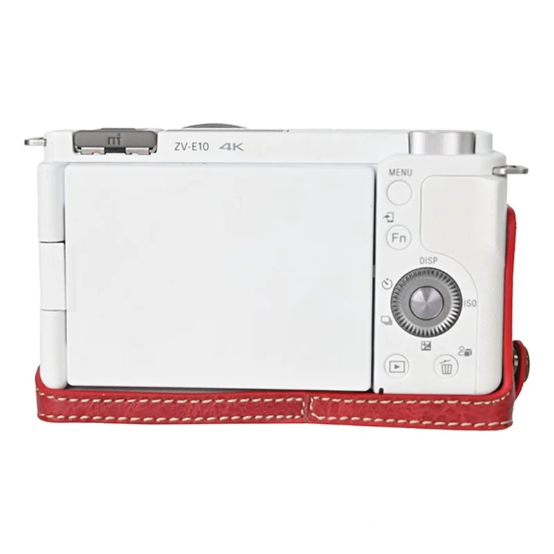 For Sony Alpha ZV-E10 Camera Case Litchi Texture Leather Cover with Battery Hole + Strap - Red