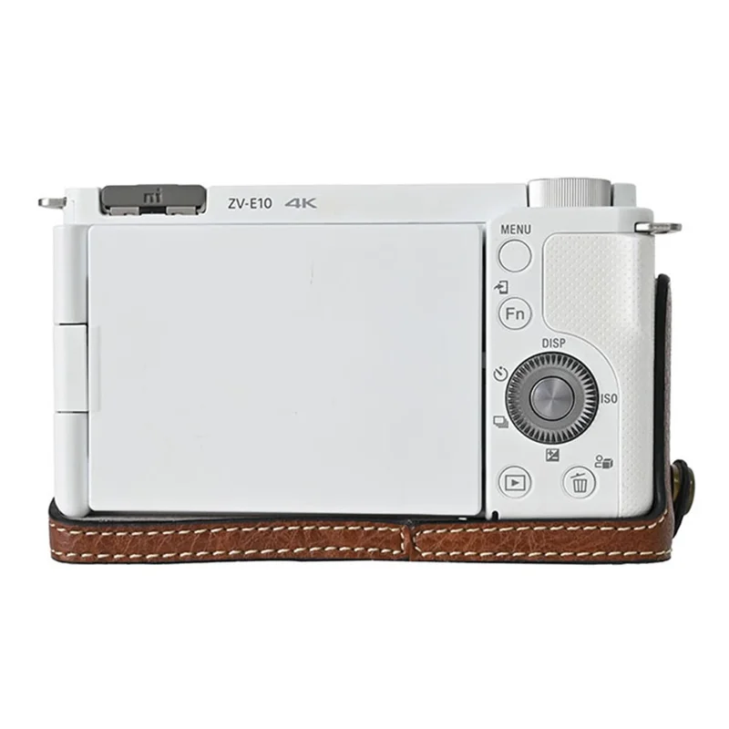 For Sony Alpha ZV-E10 Camera Case Litchi Texture Leather Cover with Battery Hole + Strap - Red