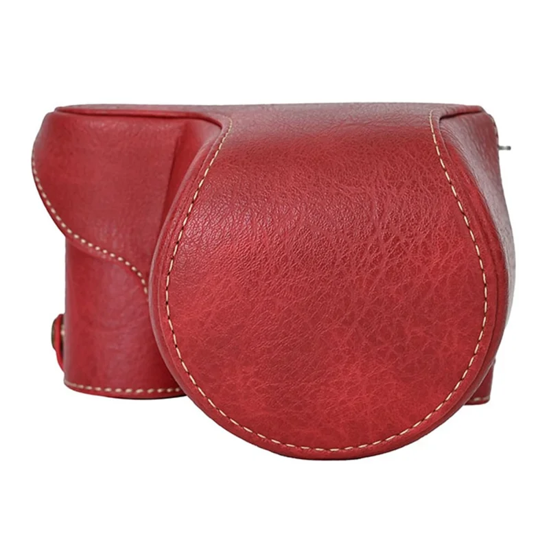 For Sony Alpha ZV-E10 Camera Case Litchi Texture Leather Cover with Battery Hole + Strap - Red