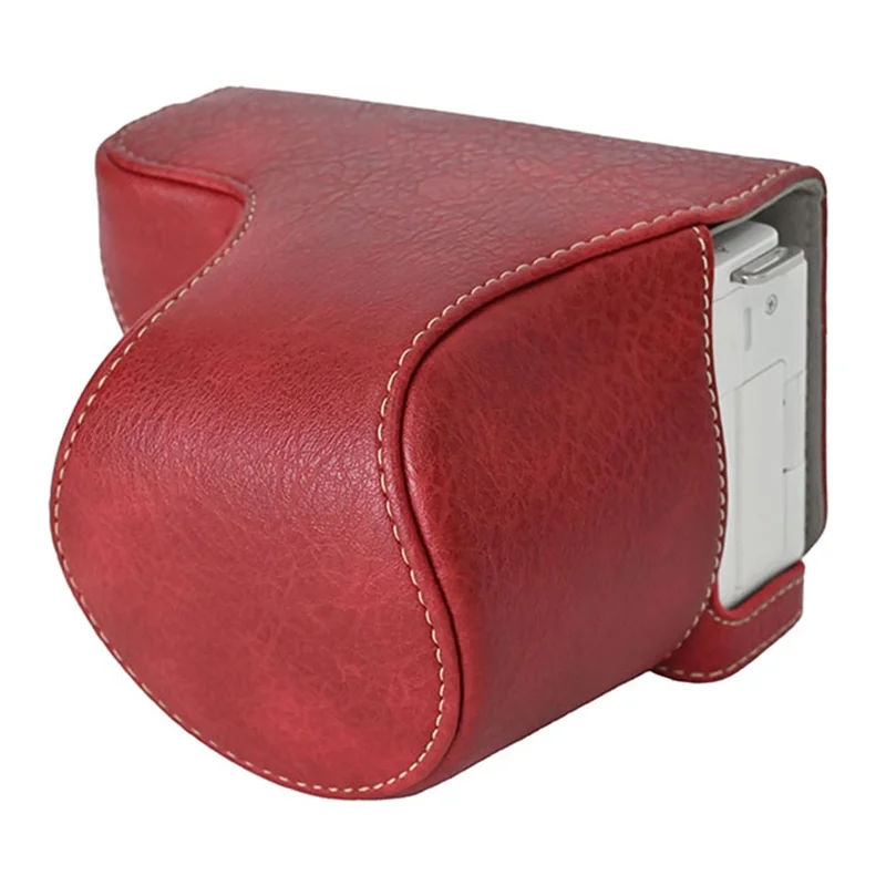 For Sony Alpha ZV-E10 Camera Case Litchi Texture Leather Cover with Battery Hole + Strap - Red