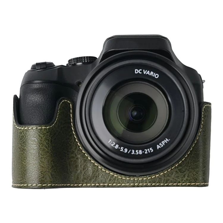 Чехол для камеры Panasonic Lumix FZ80D с плечевым ремнем, большим вырезом, фактурой под кожу лайчи и защитной крышкой - зеленый