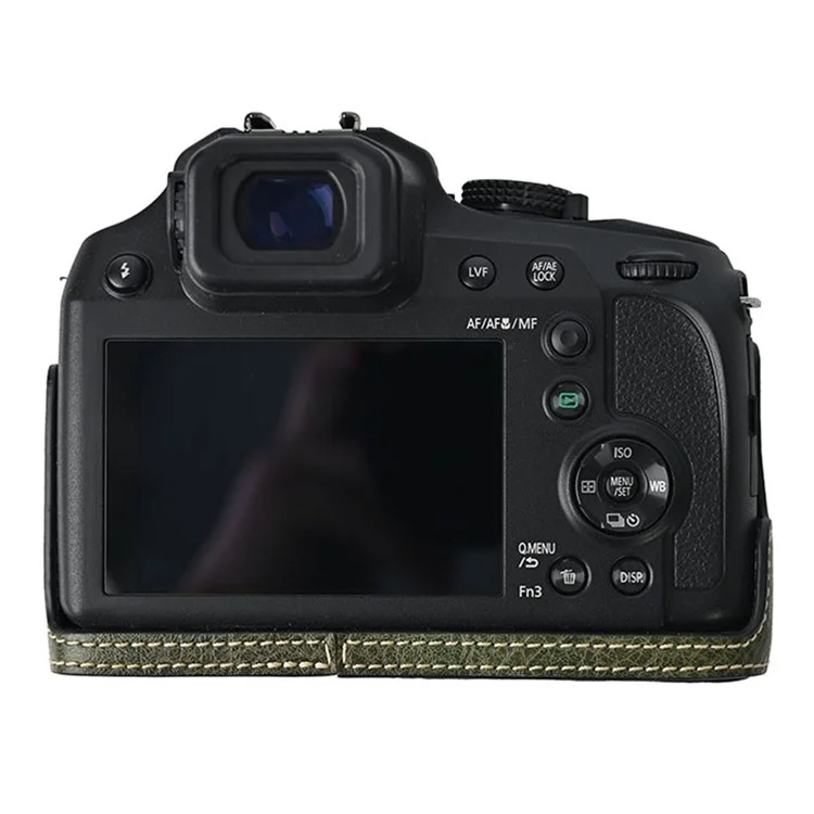 Чехол для камеры Panasonic Lumix FZ80D с плечевым ремнем, большим вырезом, фактурой под кожу лайчи и защитной крышкой - зеленый