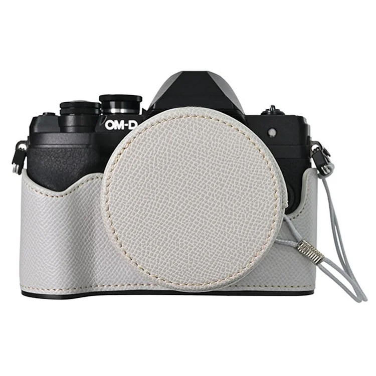 Für die Olympus OM-D E-M10 Mark IV Kamera Tasche mit halbumwickeltem Lederboden und Objektivdeckel - Grau