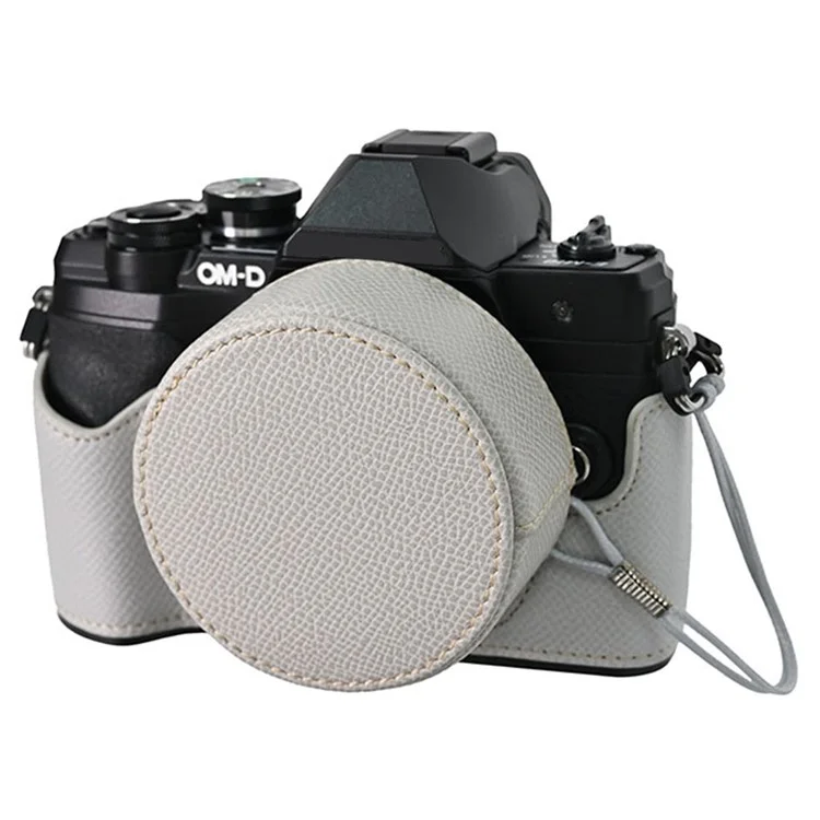Für die Olympus OM-D E-M10 Mark IV Kamera Tasche mit halbumwickeltem Lederboden und Objektivdeckel - Grau