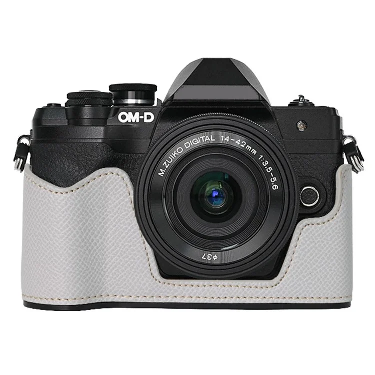 Für die Olympus OM-D E-M10 Mark IV Kamera Tasche mit halbumwickeltem Lederboden und Objektivdeckel - Grau