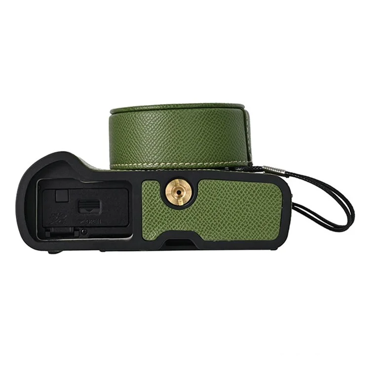 Funda para cámara Olympus OM-D E-M10 Mark IV con parte inferior de cuero envuelta a medias y tapa del objetivo - Verde