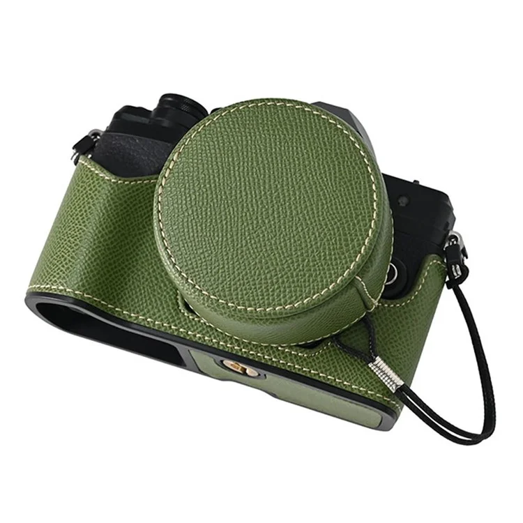 Funda para cámara Olympus OM-D E-M10 Mark IV con parte inferior de cuero envuelta a medias y tapa del objetivo - Verde