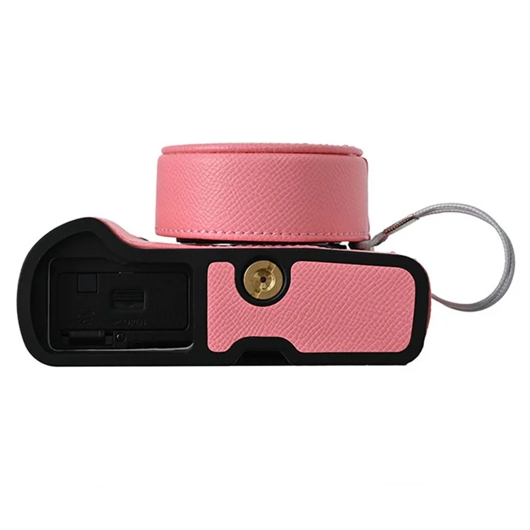 Funda de cámara de piel para Olympus OM-D E-M10 Mark IV, protección media del cuerpo con tapa del objetivo y correa para el hombro - Rosa
