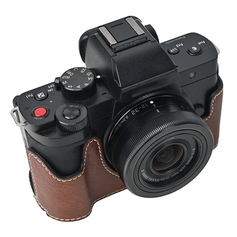 For Panasonic Lumix G100K Camera Case Large Cutout Litchi Texture PU Leather Protective Cover - Coffee