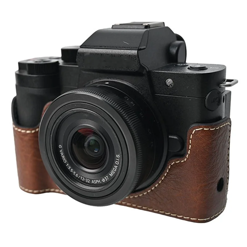 For Panasonic Lumix G100K Camera Case Large Cutout Litchi Texture PU Leather Protective Cover - Coffee