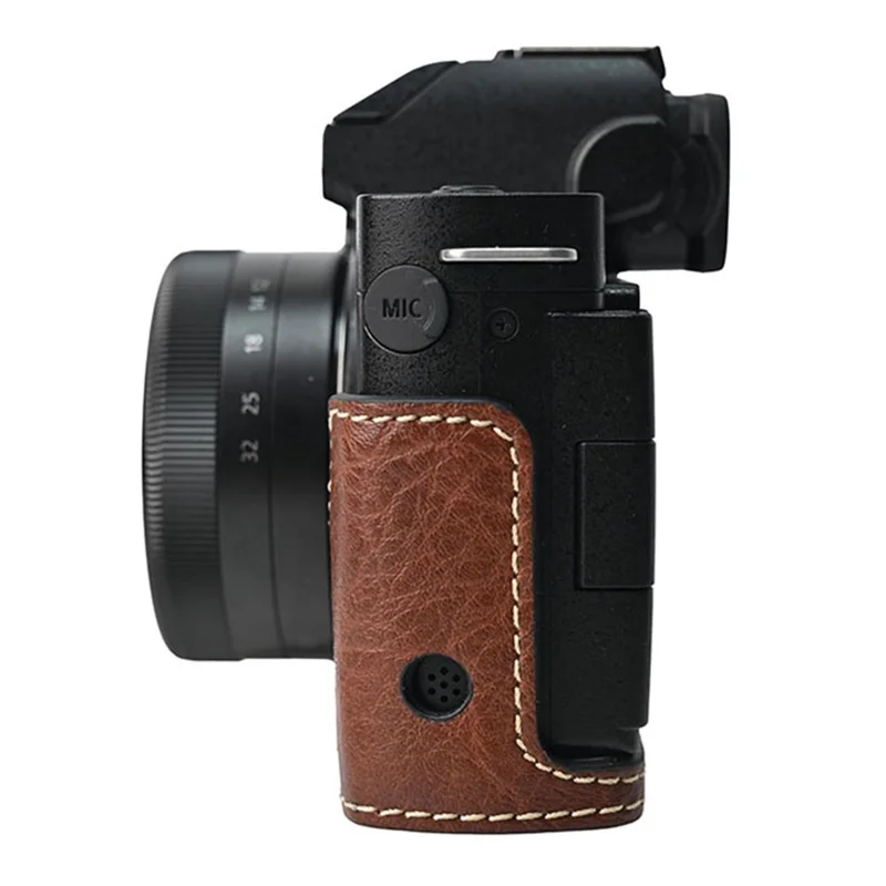 For Panasonic Lumix G100K Camera Case Large Cutout Litchi Texture PU Leather Protective Cover - Coffee