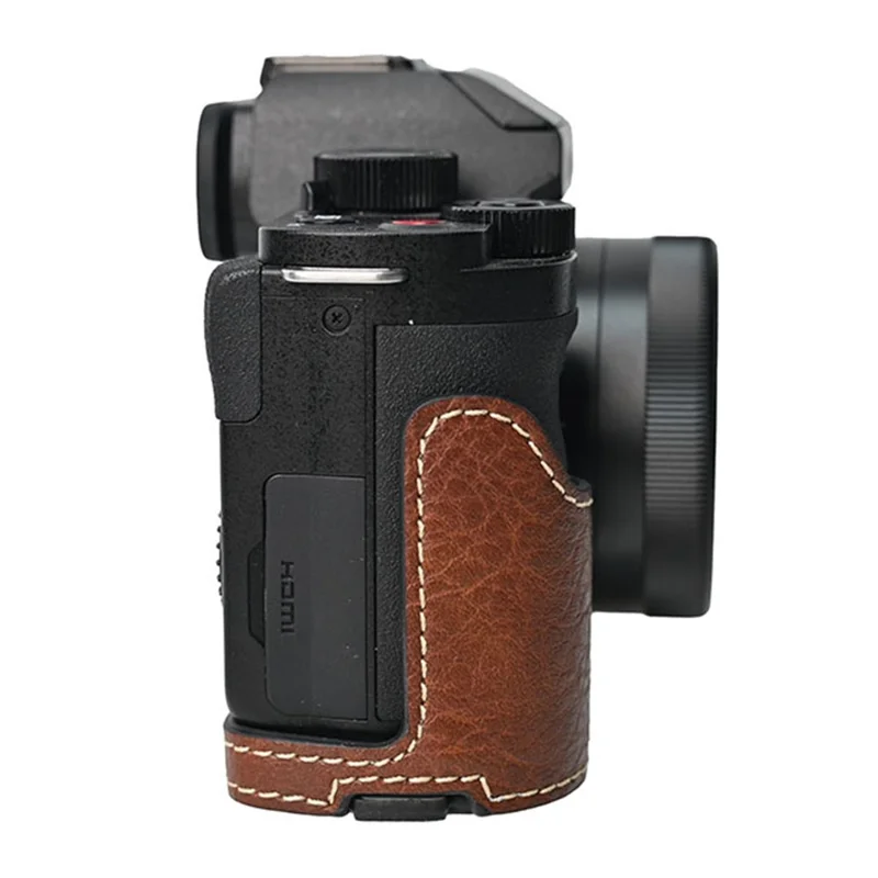 For Panasonic Lumix G100K Camera Case Large Cutout Litchi Texture PU Leather Protective Cover - Coffee
